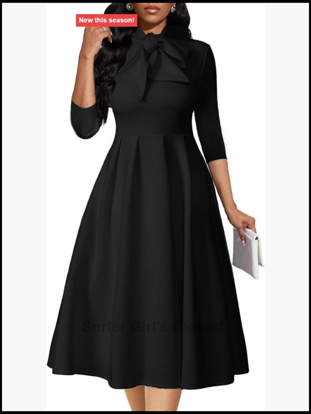 Midi A-Line Fit and Flare Dress 3/4 Sleeve Church Party Dress